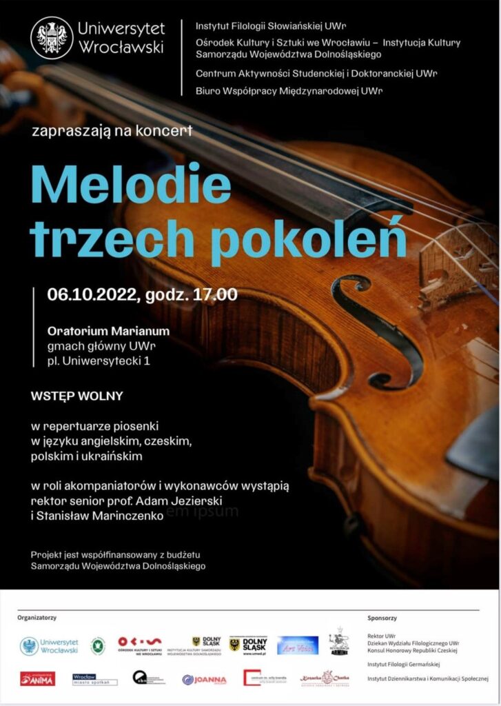 Plakat "Melodie trzech pokoleń" promujący koncert w Oratorium Marianum.